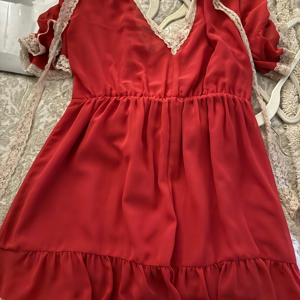 Red Lace Trim Dress